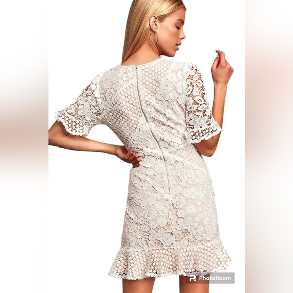 Host Pick Lulus My Dearest White Lace Short Sleeve Mini Dress - Picture 2 of 14